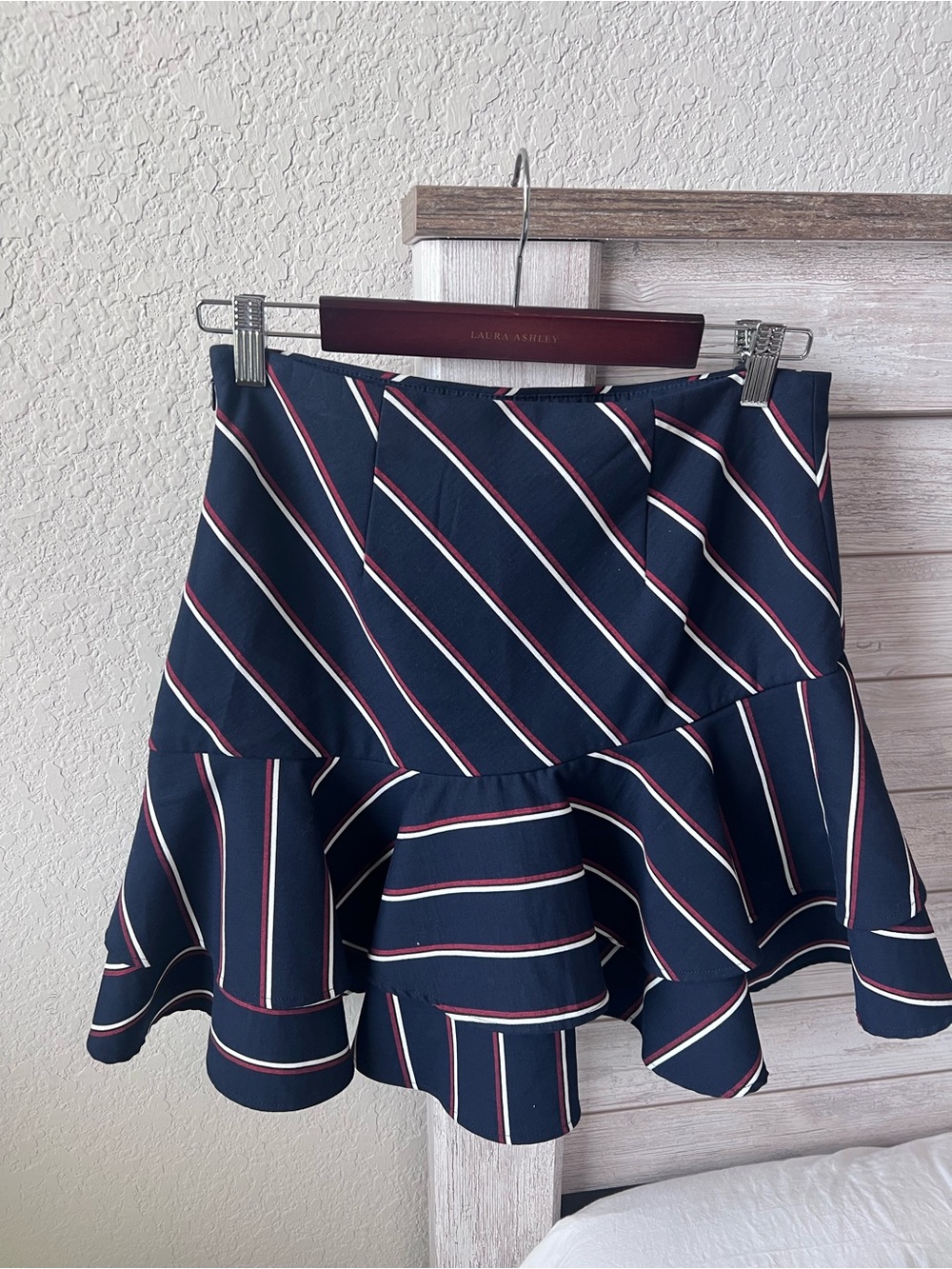 Express Navy Striped Ruffle-Hem Mini Skirt - Picture 2 of 6